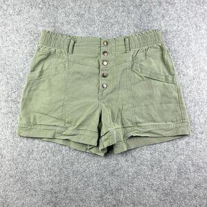 Knox Rose Shorts Womens Large Green Button Front Cargo Stretch Waist Soft 4"*